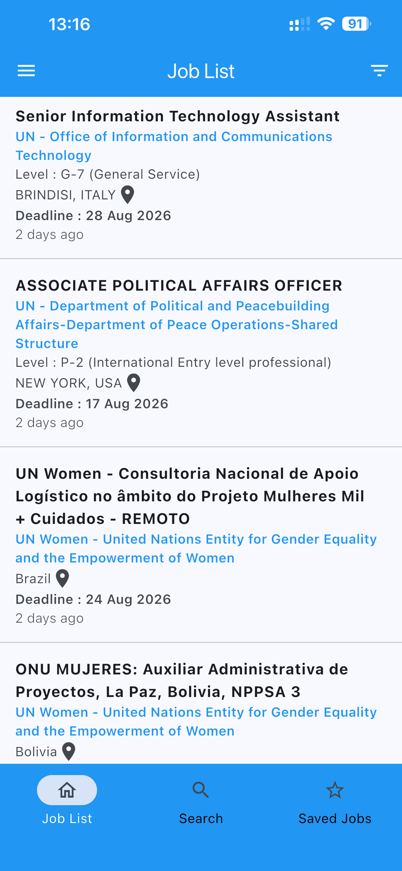 UN & NGO Jobs app job list